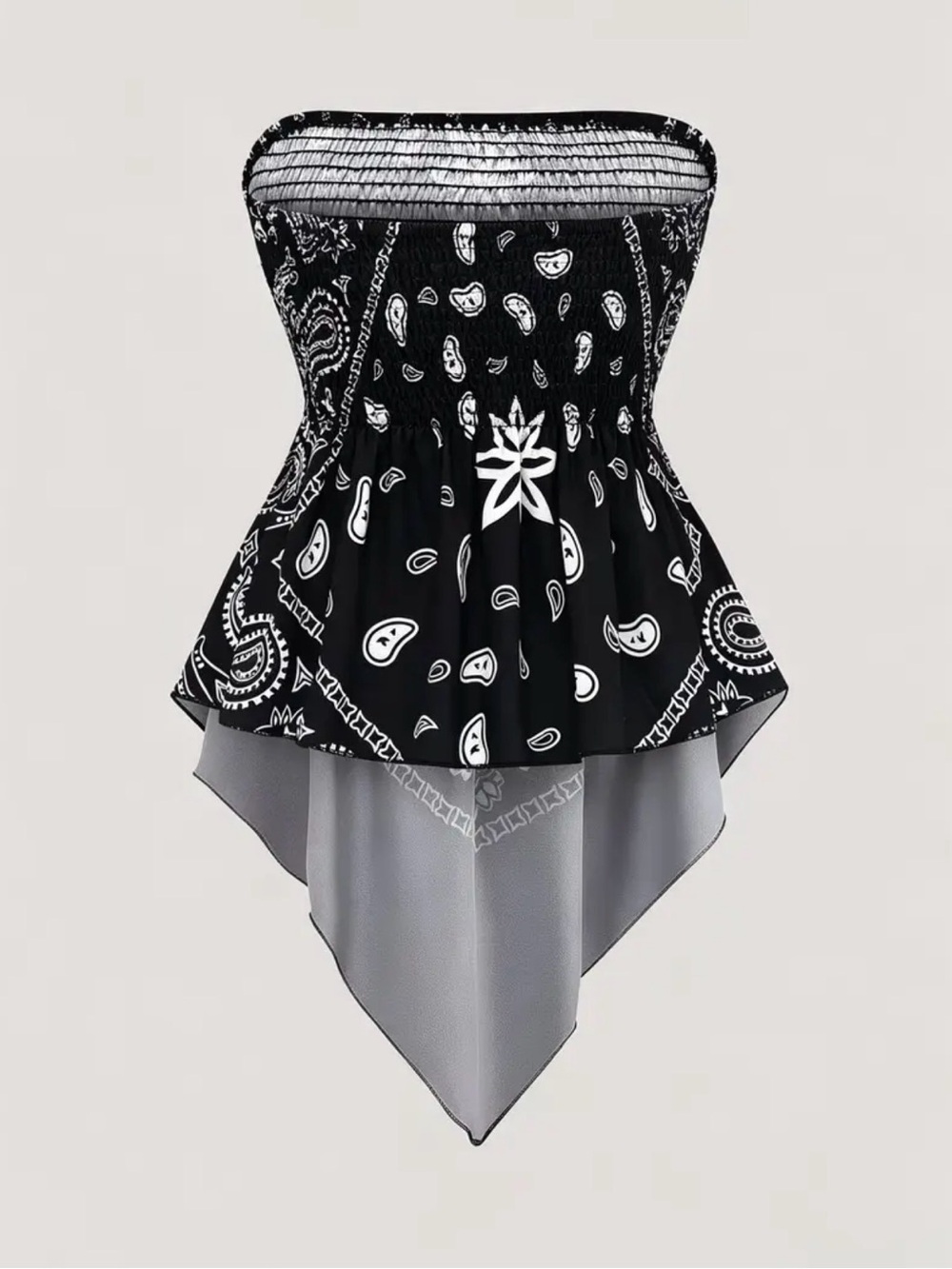 Strapless Black Bandana Print Handkerchief Hem Top New Boutique - Picture 2 of 5